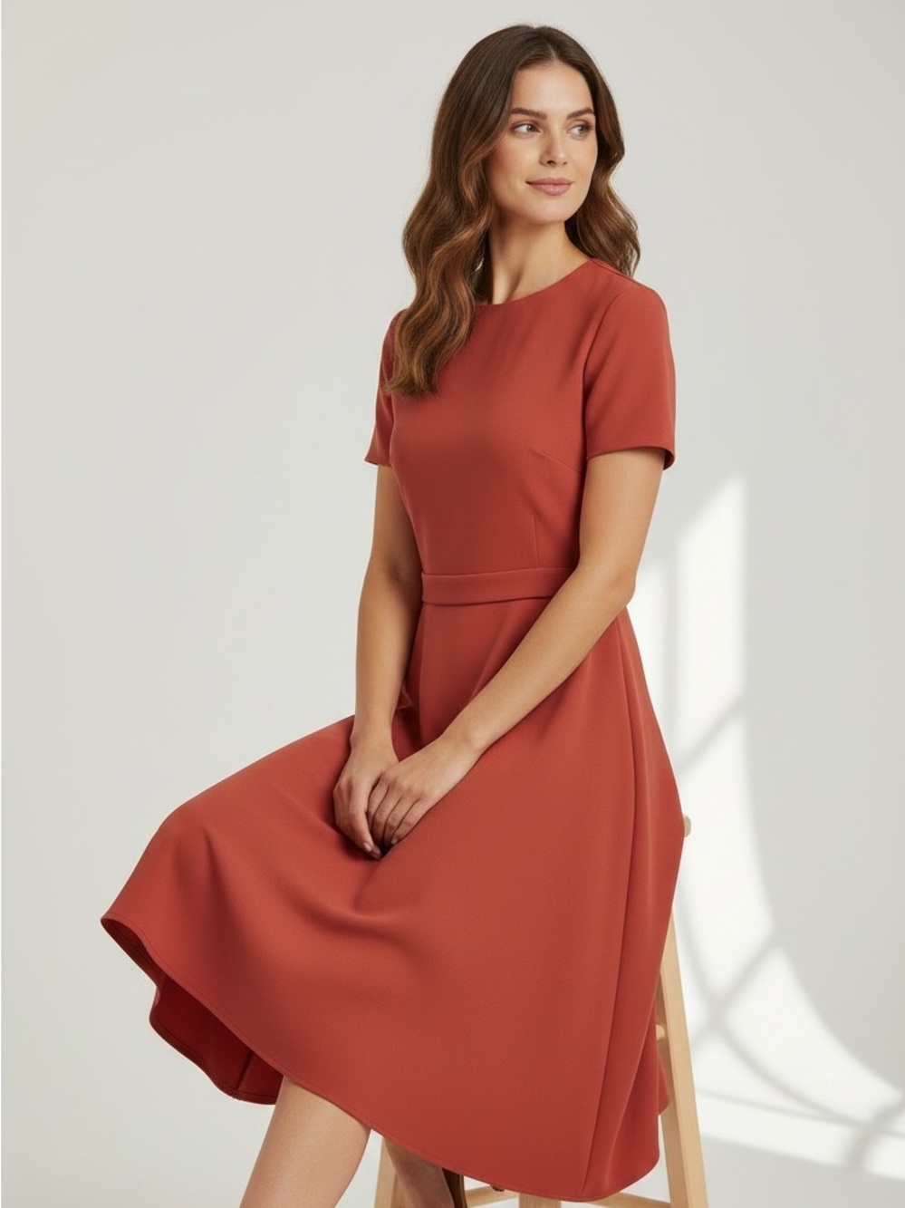 Ann Taylor Desert-Rose Short-Sleeve Fit and Flare Midi Dress
